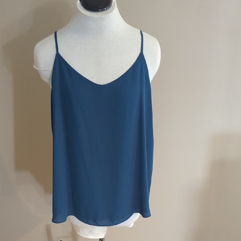 Hippie Rose turquoise spaghetti strap top, size L